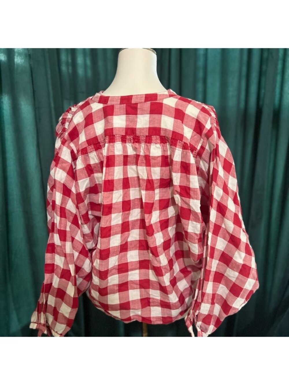 Chic Red and White Plaid Women's Button Down Shirt - Picture 2 of 2